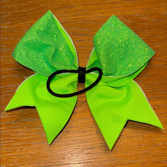 Glittery Lime Green Cheer Bow for Kids - Picture 3 of 5